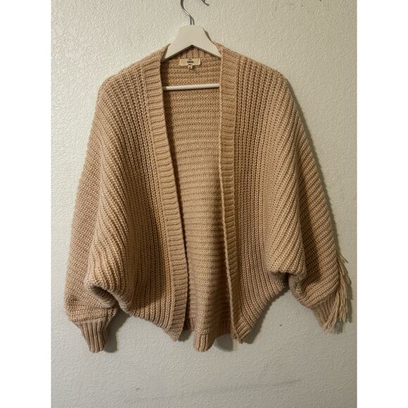 Entro Women's Sweater Cardigan Fringe Tan‎  Brown Medium - Picture 1 of 8